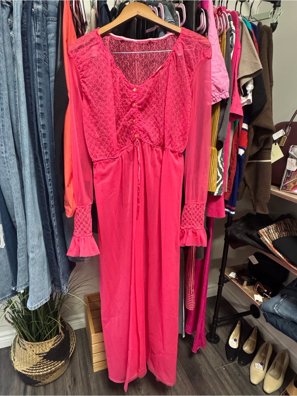 Women's Pink Lace-Detail Long Dress